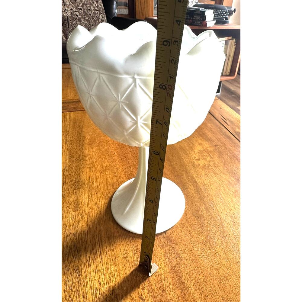 Vintage Hazel Atlas Starburst Milk Glass Compote Vase Planter 9" MCM - Picture 9 of 9